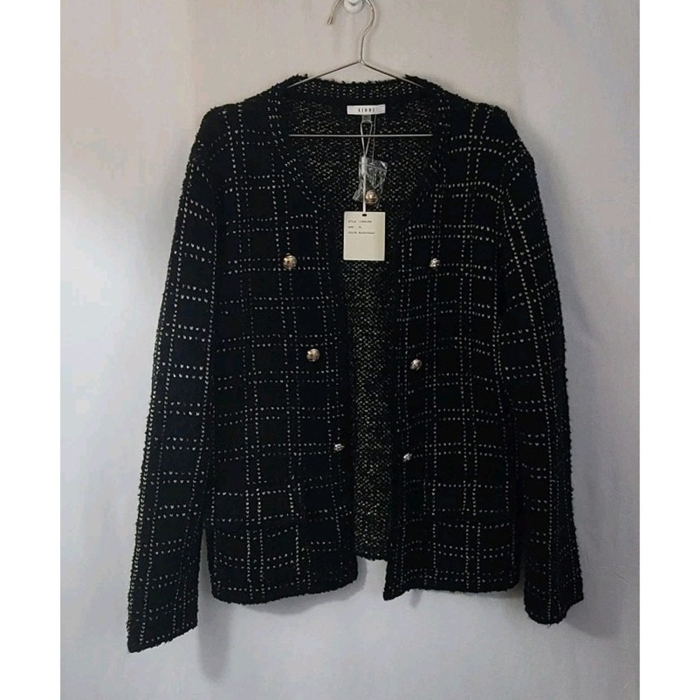 NWT Sioni Womens Sz XL Sweater Blazer Jacket Black Gold Metallic Open Front